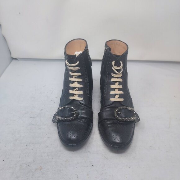 Gucci Queercore Black Bee Lace Up Buckle Strap Boot - Picture 6 of 11